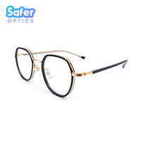 Enlighten - Black Gold - SaferOptics Anti Blue Light Glasses Malaysia | Adult, Black, Customize, Empower, Hexagon, Medium