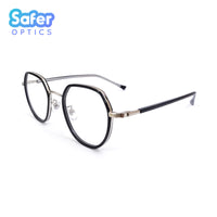 Enlighten - Black Silver - SaferOptics Anti Blue Light Glasses Malaysia | Adult, Black, Customize, Empower, Hexagon, Medium