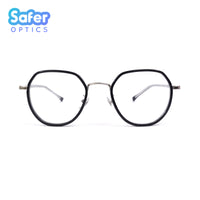 Enlighten - Black Silver - SaferOptics Anti Blue Light Glasses Malaysia | Adult, Black, Customize, Empower, Hexagon, Medium