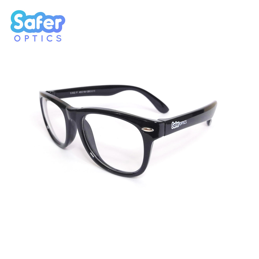 Kids Mini Wayfarer - Licorice - SaferOptics Anti Blue Light Glasses Malaysia | 420Safety, Black, Kids, Medium, preorder, Square, Wayfarer