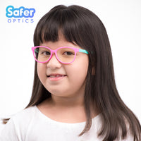 Kids Square - Bubble Gum - SaferOptics Anti Blue Light Glasses Malaysia | 420Safety, Kids, Medium, Pink, Square
