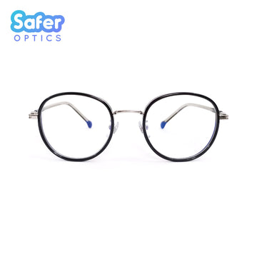 Empower - Black Silver - SaferOptics Anti Blue Light Glasses Malaysia | Adult, Black, Customize, Empower, Medium, Round