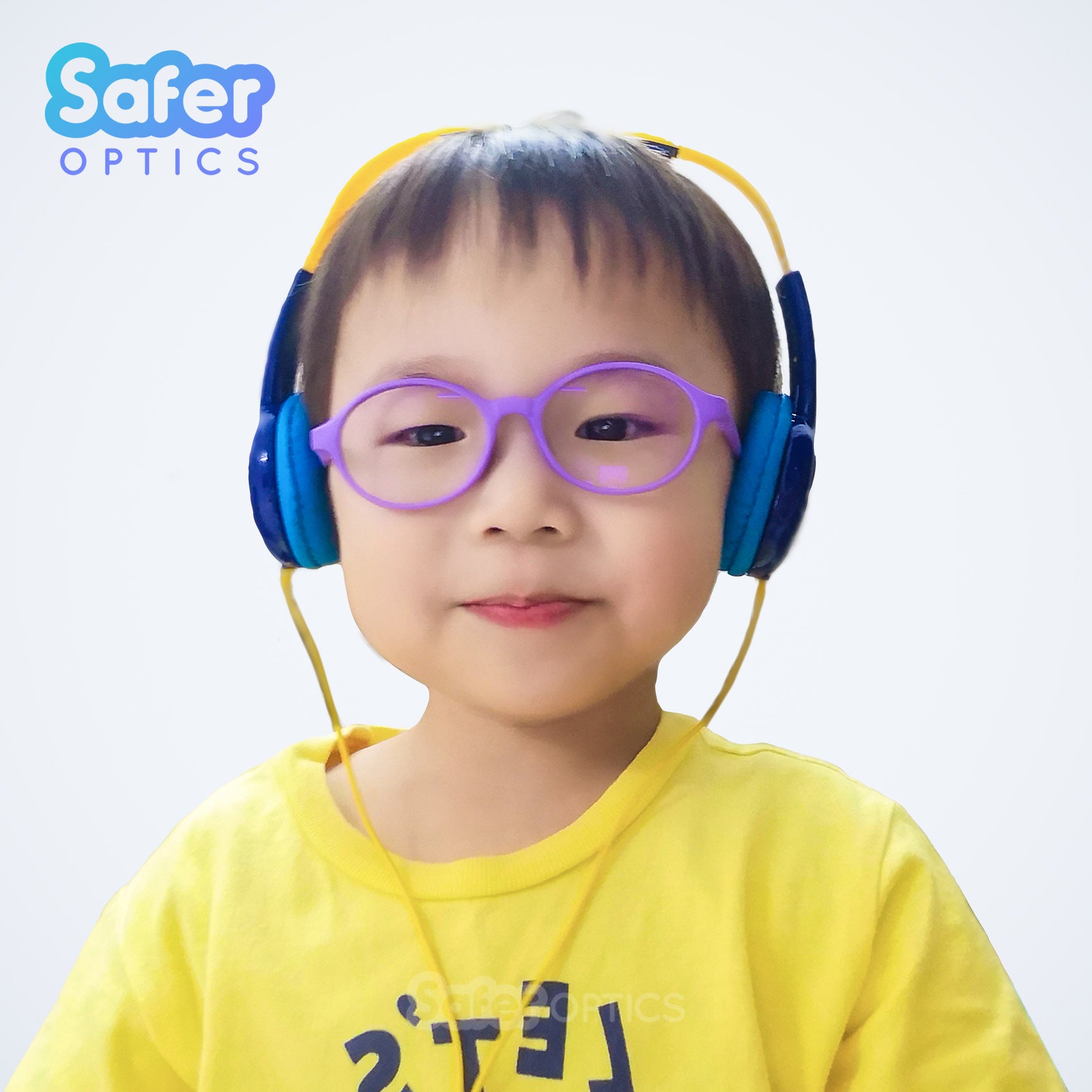 Happy toddler with SaferOptics glasses