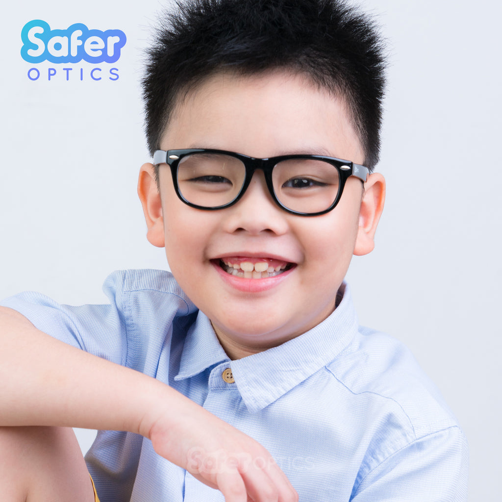 Kids Mini Wayfarer - Licorice - SaferOptics Anti Blue Light Glasses Malaysia | 420Safety, Black, Kids, Medium, preorder, Square, Wayfarer