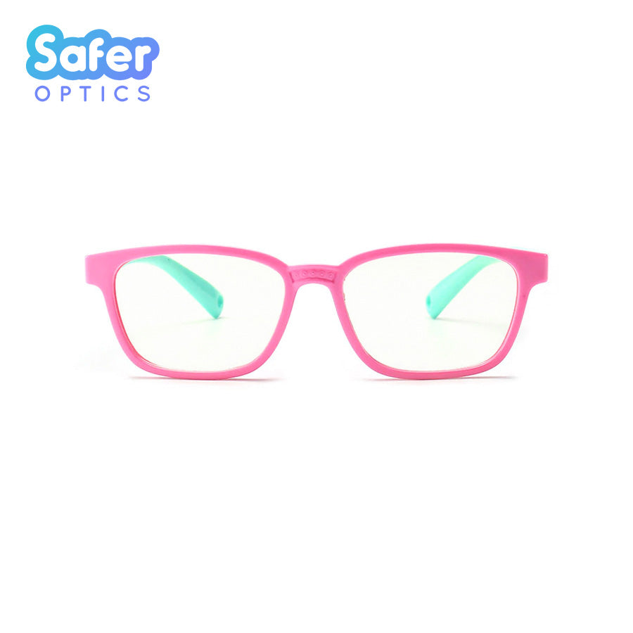 Kids Rectangle - Bubble Gum - SaferOptics Anti Blue Light Glasses Malaysia | 420Safety, Kids, Pink, Rectangle, Small
