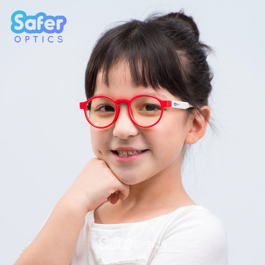 Kids Round - Strawberry Swirl - SaferOptics Anti Blue Light Glasses Malaysia | 420Safety, Kids, Red, Round, Small