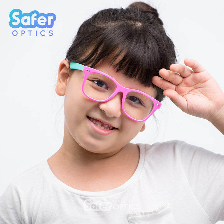 Kids Wayfarer - Bubble Gum - SaferOptics Anti Blue Light Glasses Malaysia | 420Safety, Big, Kids, Pink, Square, Wayfarer